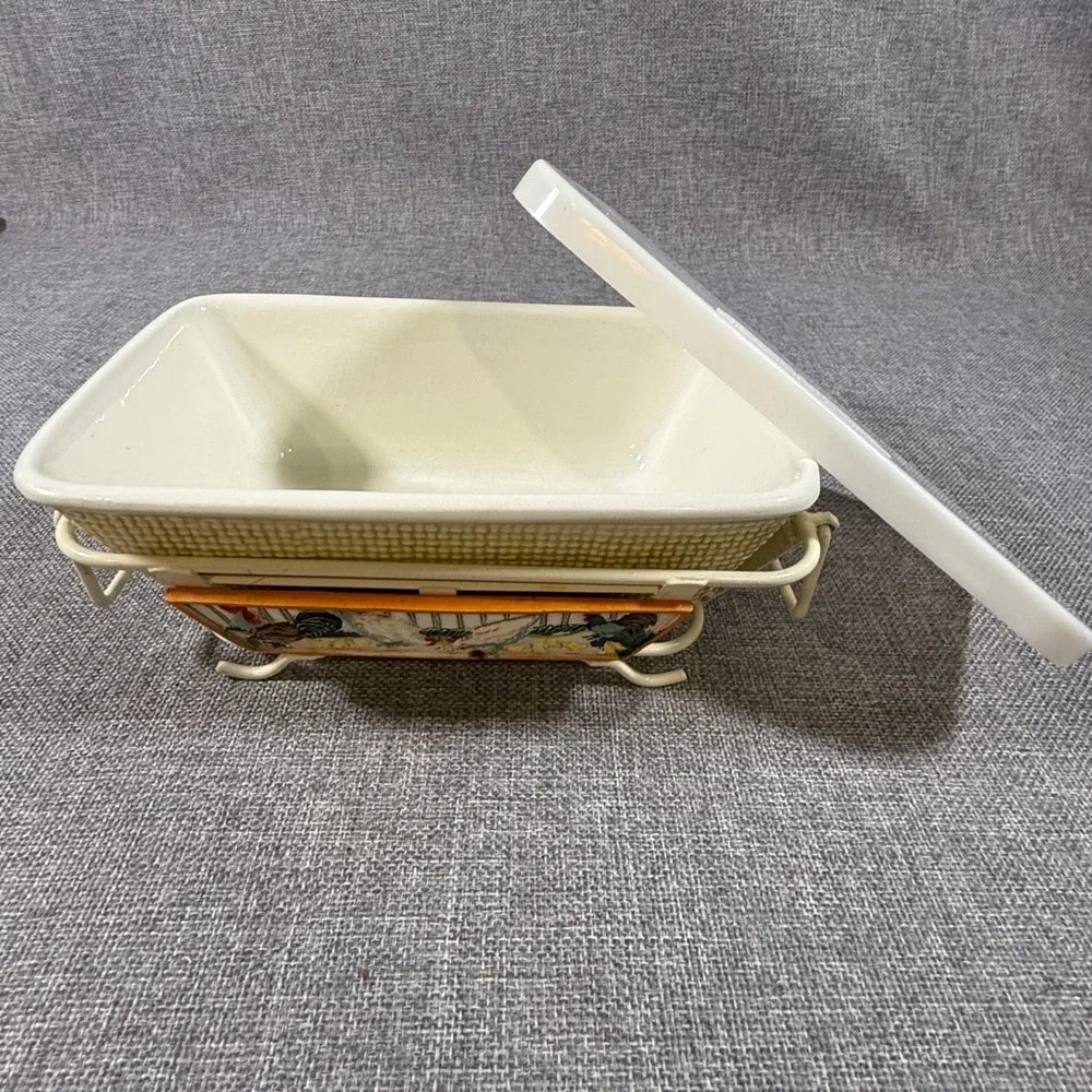 Temp-tations by Tara Presentable Ovenware Country Rooster Loaf Pan Lid Basket